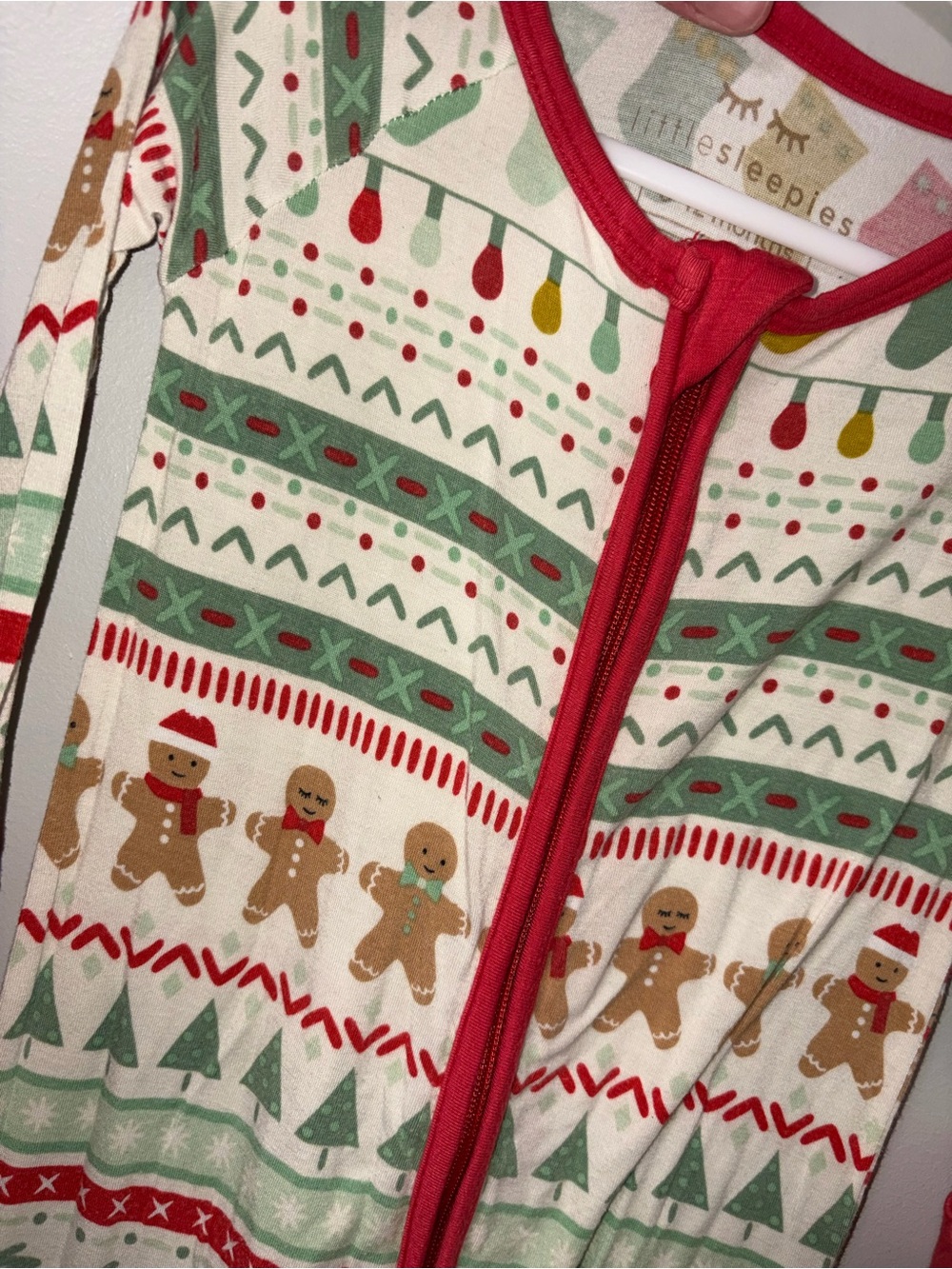 Little Sleepies Cream Holiday Gingerbread Footie Pajama with Red Trim - Picture 2 of 4